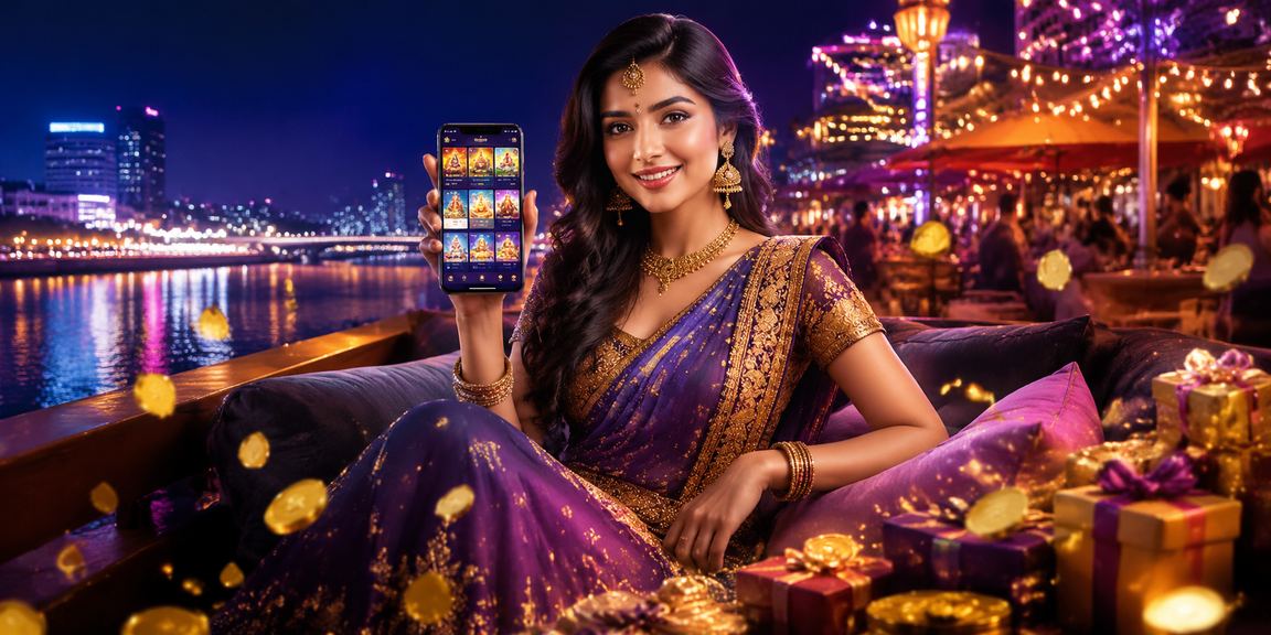 Night view of Ahmedabad riverfront showing cityscape with digital casino theme
